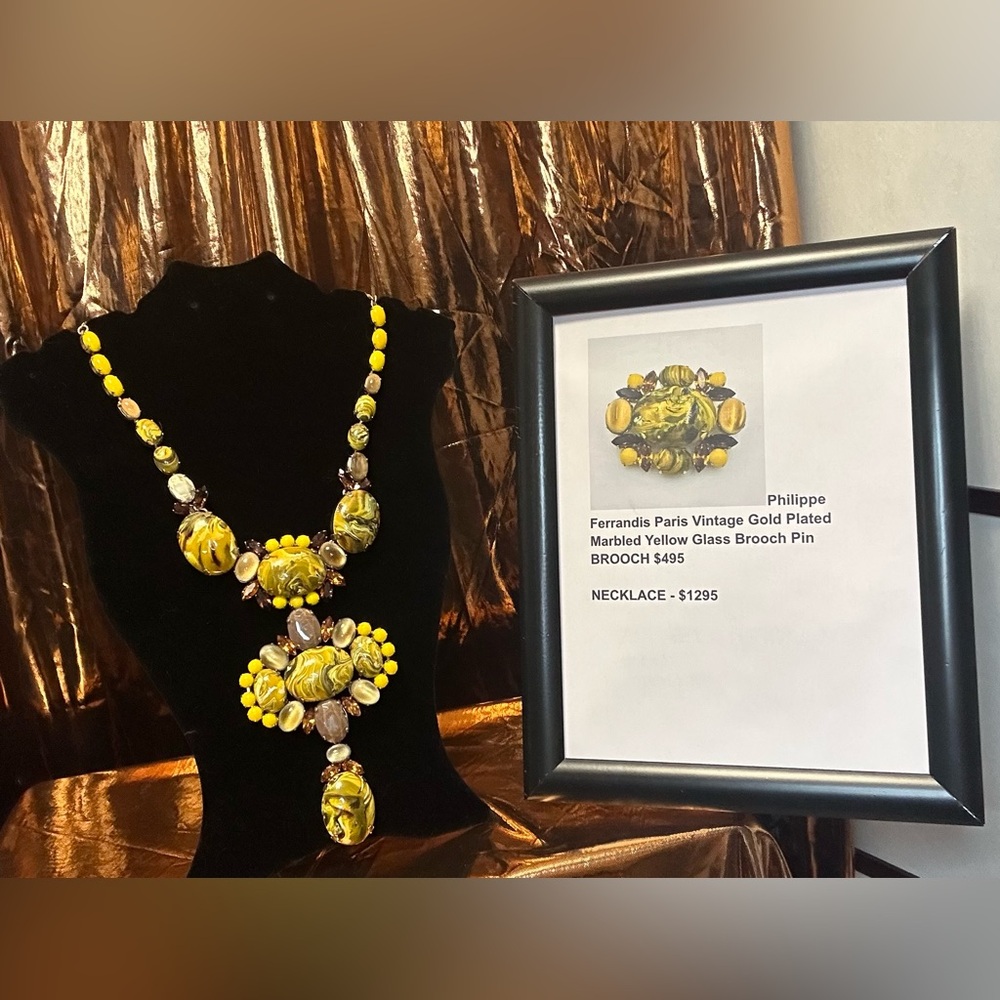 Philippe Ferrandis gold plated marble yellow glass necklace valued $1,450